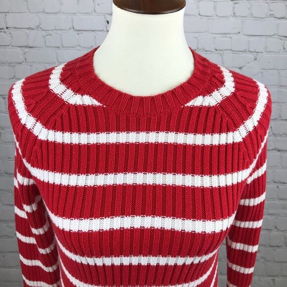 VTG Calvin Klein Jeans Ribbed Knit Crewneck Red White Stripe Sweater Women's SP - Picture 1 of 6